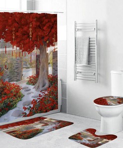 Flowering Trees Waterproof Garden Shower Curtain - Nature-Inspired Bathroom Decor