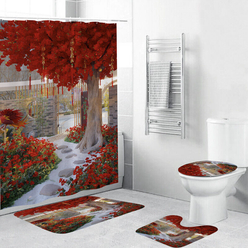 Flowering Trees Waterproof Garden Shower Curtain - Nature-Inspired Bathroom Decor
