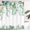 Flowering Watercolor Shower Curtain, Pink Flowers And Green Leaves Tropical Bathroom Decor