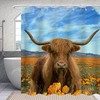 Flowers And Bull Highland Cow Fabric Shower Curtain For Farmhouse Bathroom