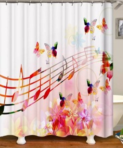 Flowers, Butterflies, And Musical Notes Shower And Bath Curtain Set