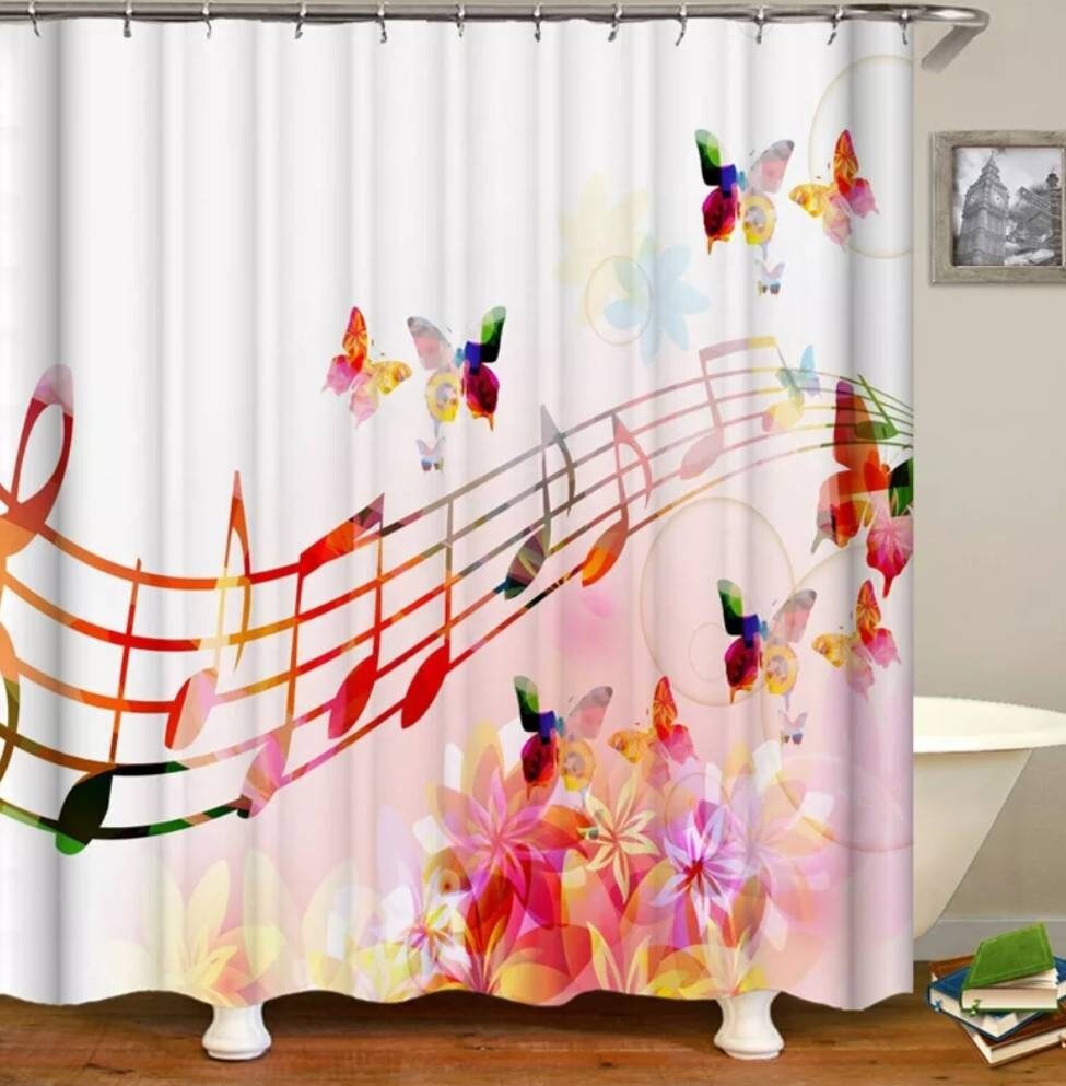 Flowers, Butterflies, And Musical Notes Shower And Bath Curtain Set