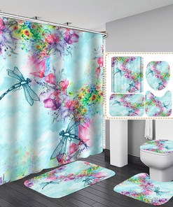 Flowers Dragonfly Vintage Shower Curtain Ideas Waterproof Washable