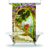 Flowers Garden By The River Balcony View Shower Curtain For Bathroom Decor