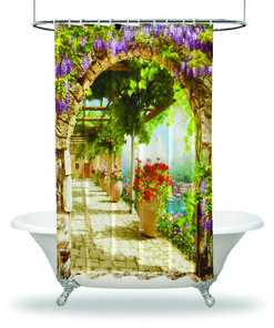 Flowers Garden By The River Balcony View Shower Curtain For Bathroom Decor