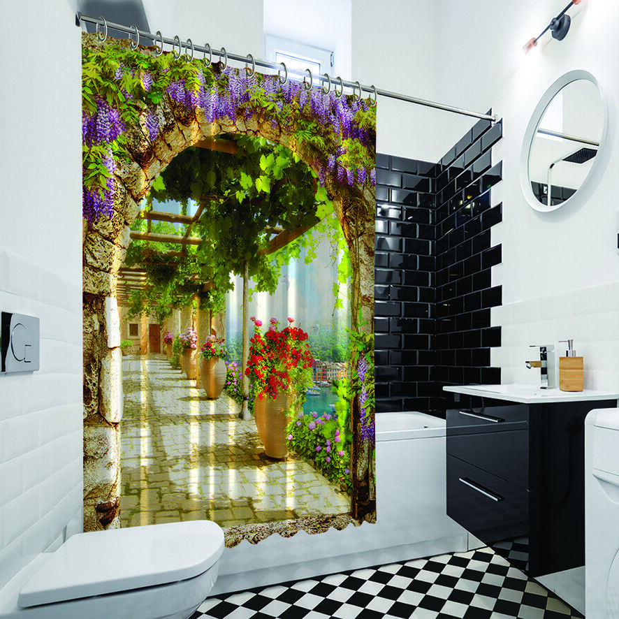 Flowers Garden By The River Balcony View Shower Curtain For Bathroom Decor - Image 4