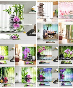 Flowers On Zen Garden With Leisure Spa Fabric Shower Curtain - Waterproof