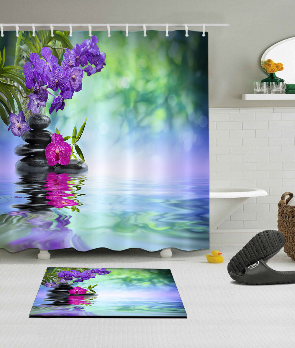 Flowers On Zen Garden With Leisure Spa Fabric Shower Curtain - Waterproof - Image 2