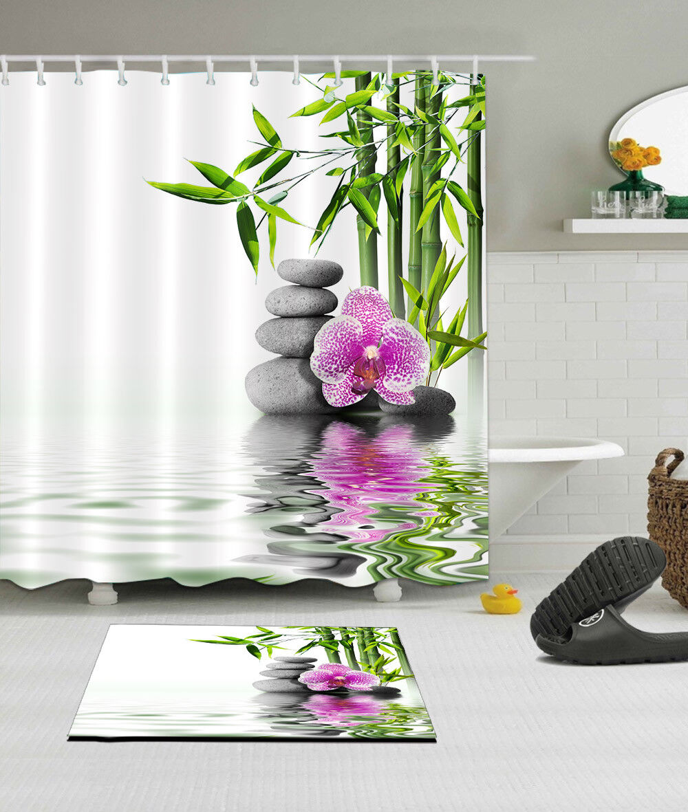 Flowers On Zen Garden With Leisure Spa Fabric Shower Curtain - Waterproof - Image 3