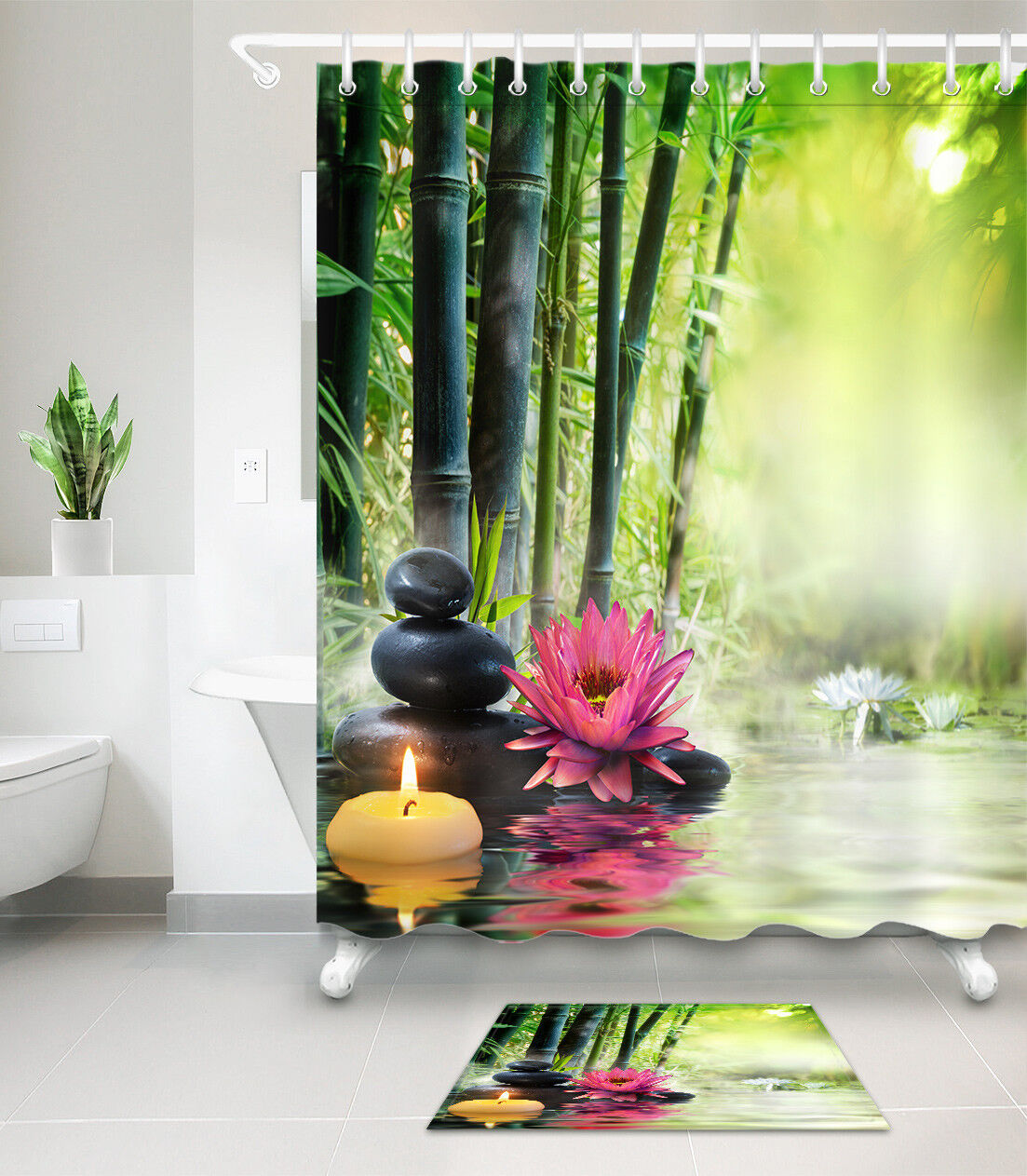 Flowers On Zen Garden With Leisure Spa Fabric Shower Curtain - Waterproof - Image 4