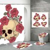 Flowers Print Skull Shower Curtain - Gothic Bathroom Decor with Skeleton and Floral Design
