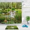 Flowers Trees Pond in a Garden Shower Curtain for Spring Bathroom 