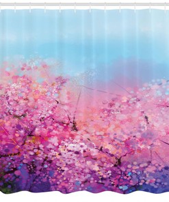 Flowers Waterproof Fabric Shower Curtain for Spring Bathroom Decor