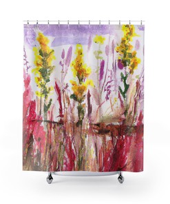 Flowers and Butterflies Shower Curtain, Vintage Bathroom Decor, Fabric