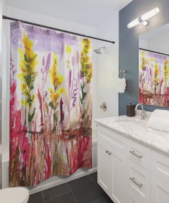 Flowers and Butterflies Shower Curtain, Vintage Bathroom Decor, Fabric