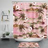 Flowers and Green Palm Trees Tropical Ocean Shower Curtain, for Bathroom Accessory 