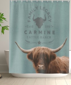 Fluffy Cow Bath Decor Shower Curtain - Rustic Cattle Farmhouse Curtain With Burlap Grain Sack Effect