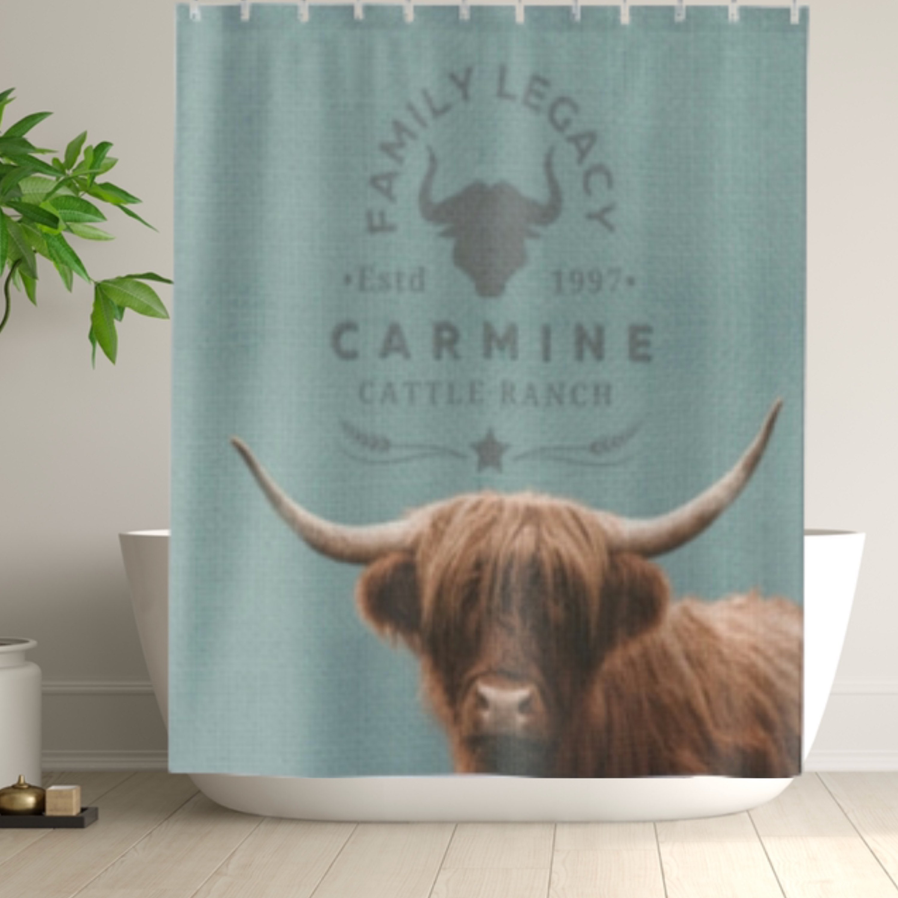 Fluffy Cow Bath Decor Shower Curtain - Rustic Cattle Farmhouse Curtain With Burlap Grain Sack Effect