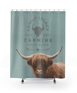 Fluffy Cow Bath Decor Shower Curtain - Rustic Cattle Farmhouse Curtain With Burlap Grain Sack Effect