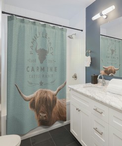 Fluffy Cow Bath Decor Shower Curtain - Rustic Cattle Farmhouse Curtain With Burlap Grain Sack Effect