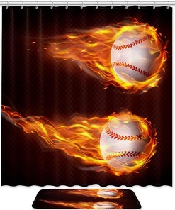 Flying Baseball Waterproof Shower Curtain - Sports Themed Curtain For Your Bathroom