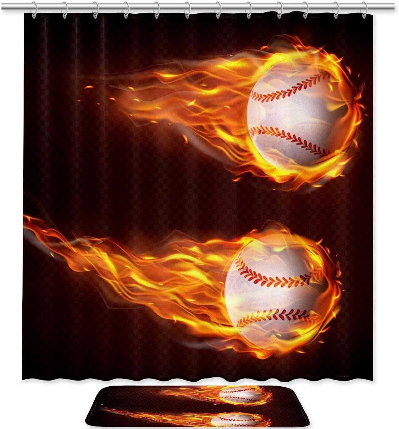 Flying Baseball Waterproof Shower Curtain - Sports Themed Curtain For Your Bathroom