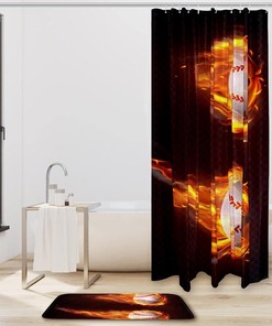 Flying Baseball Waterproof Shower Curtain - Sports Themed Curtain For Your Bathroom