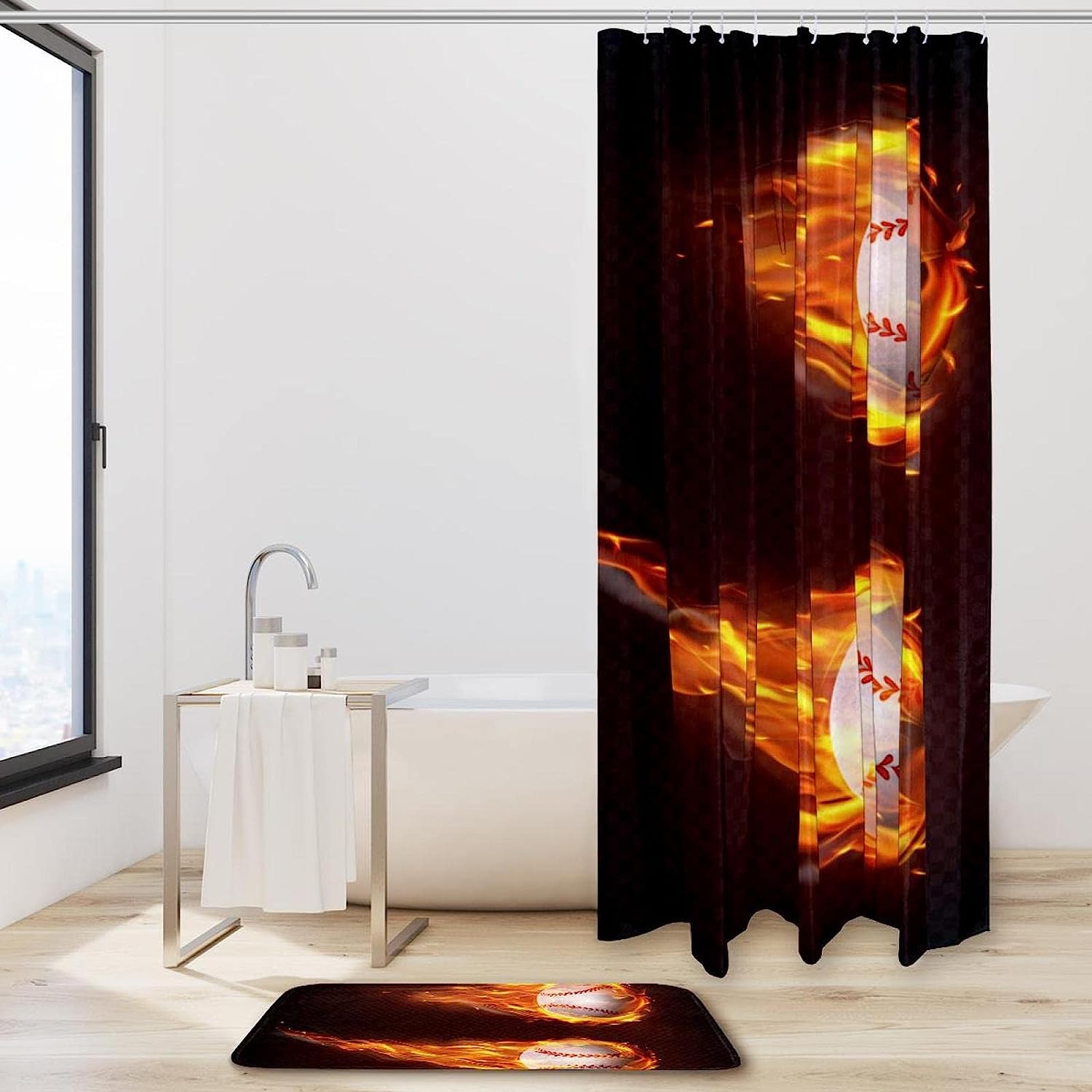 Flying Baseball Waterproof Shower Curtain - Sports Themed Curtain For Your Bathroom