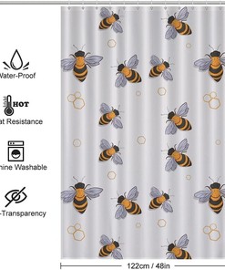 Flying Bees Patterned Funny Shower Curtain - Waterproof Bathroom Decor