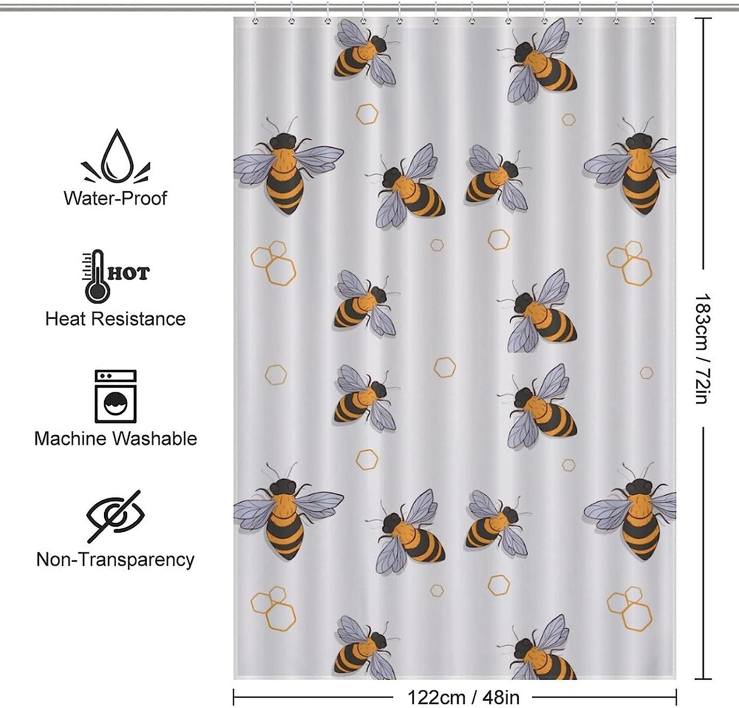 Flying Bees Patterned Funny Shower Curtain - Waterproof Bathroom Decor