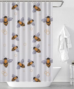 Flying Bees Patterned Funny Shower Curtain - Waterproof Bathroom Decor