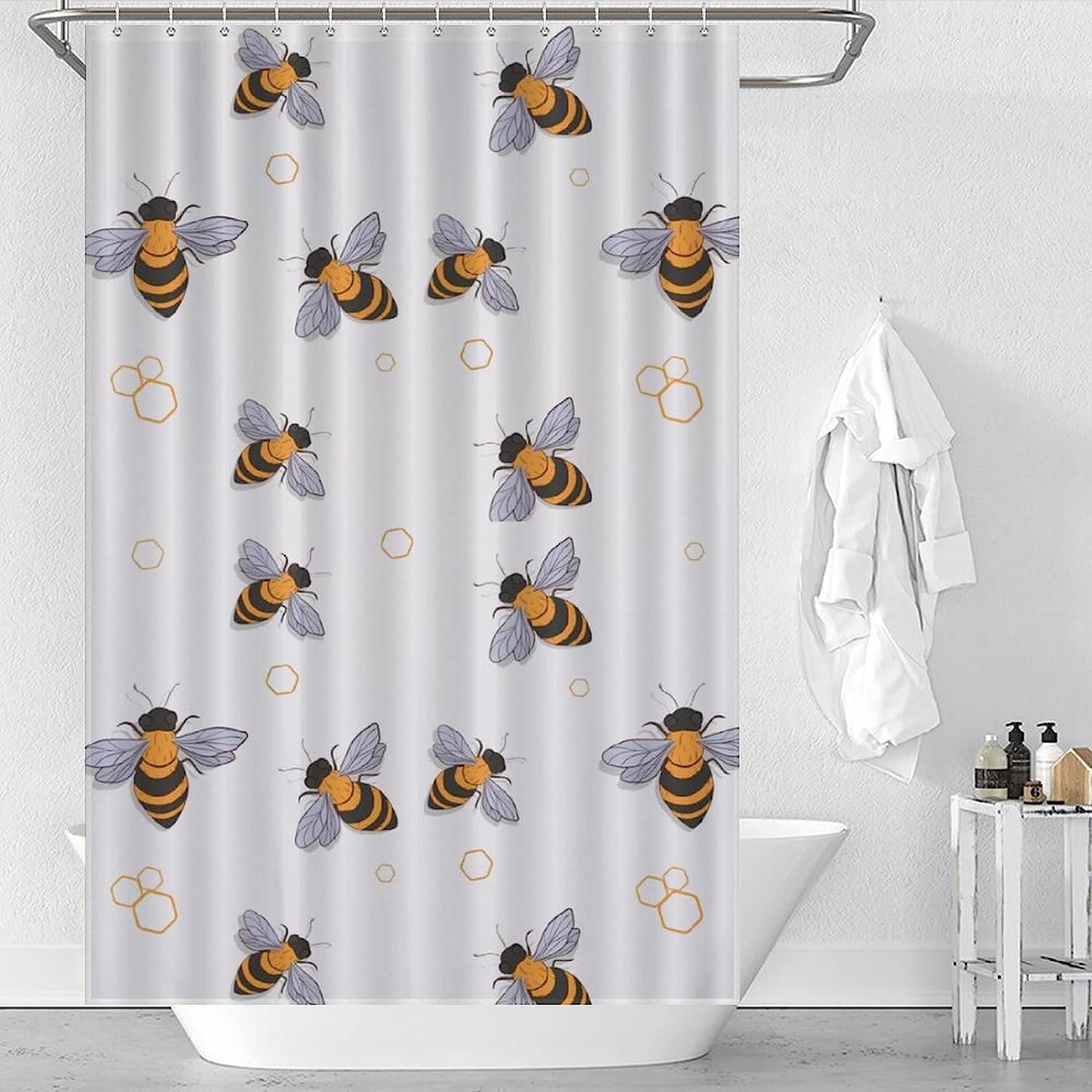 Flying Bees Patterned Funny Shower Curtain - Waterproof Bathroom Decor