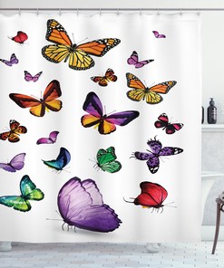 Flying Butterflies Print Colorful Shower Curtain For Whimsical Bathroom Decor