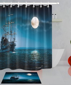 Flying Dutchman Pirate Ship Shower Curtain - Waterproof Fabric Curtain With Classic Pirate Ship Design