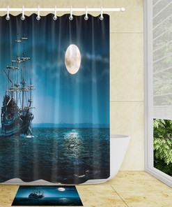 Flying Dutchman Pirate Ship Shower Curtain - Waterproof Fabric Curtain With Classic Pirate Ship Design