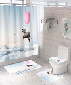 Flying Elephant Print Shower Curtain Set Cover for a Unique and Playful Bathroom Decor