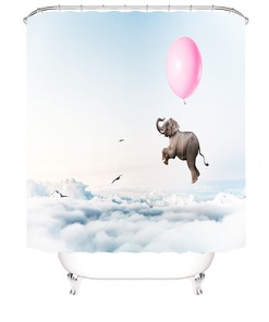Flying Elephant Print Shower Curtain Set Cover for a Unique and Playful Bathroom Decor