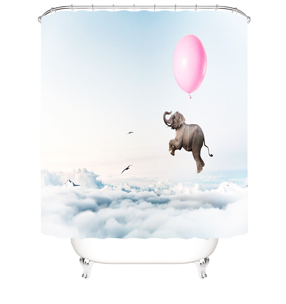 Flying Elephant Print Shower Curtain Set Cover for a Unique and Playful Bathroom Decor