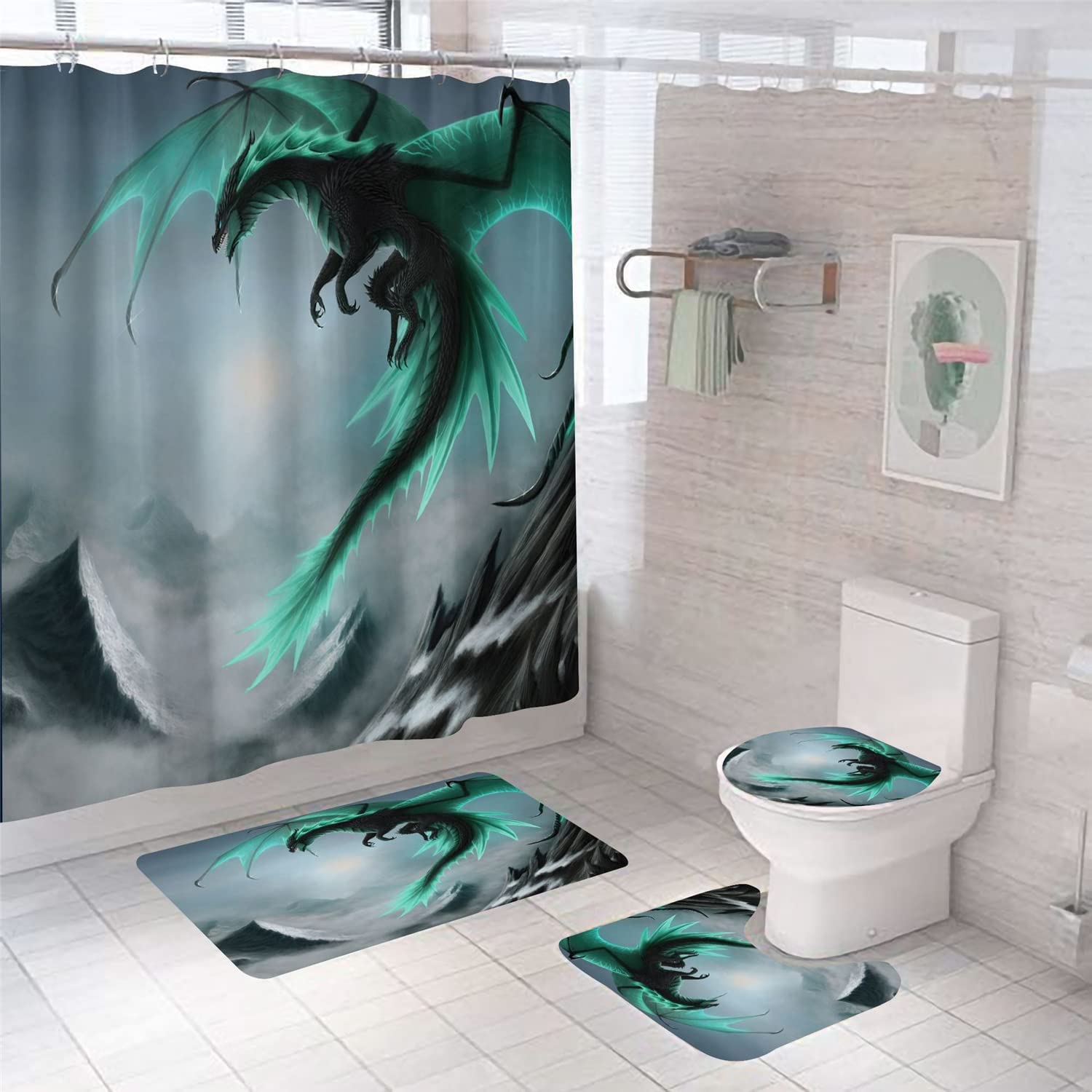 Flying Green Dragon Shower Curtain For A Majestic Bathroom