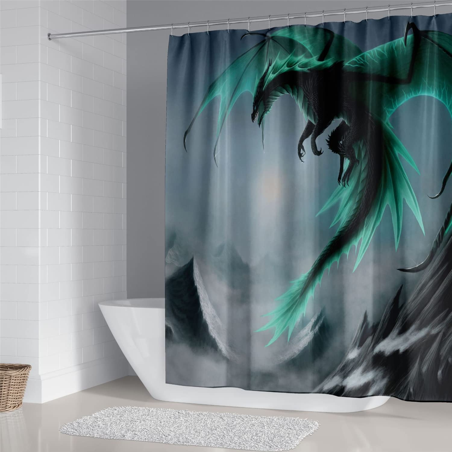Flying Green Dragon Shower Curtain For A Majestic Bathroom - Image 2