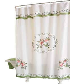 Flying Hummingbird Shower Curtain - Spring Blooms Flowers Bath Curtain Featuring a Melodic Theme