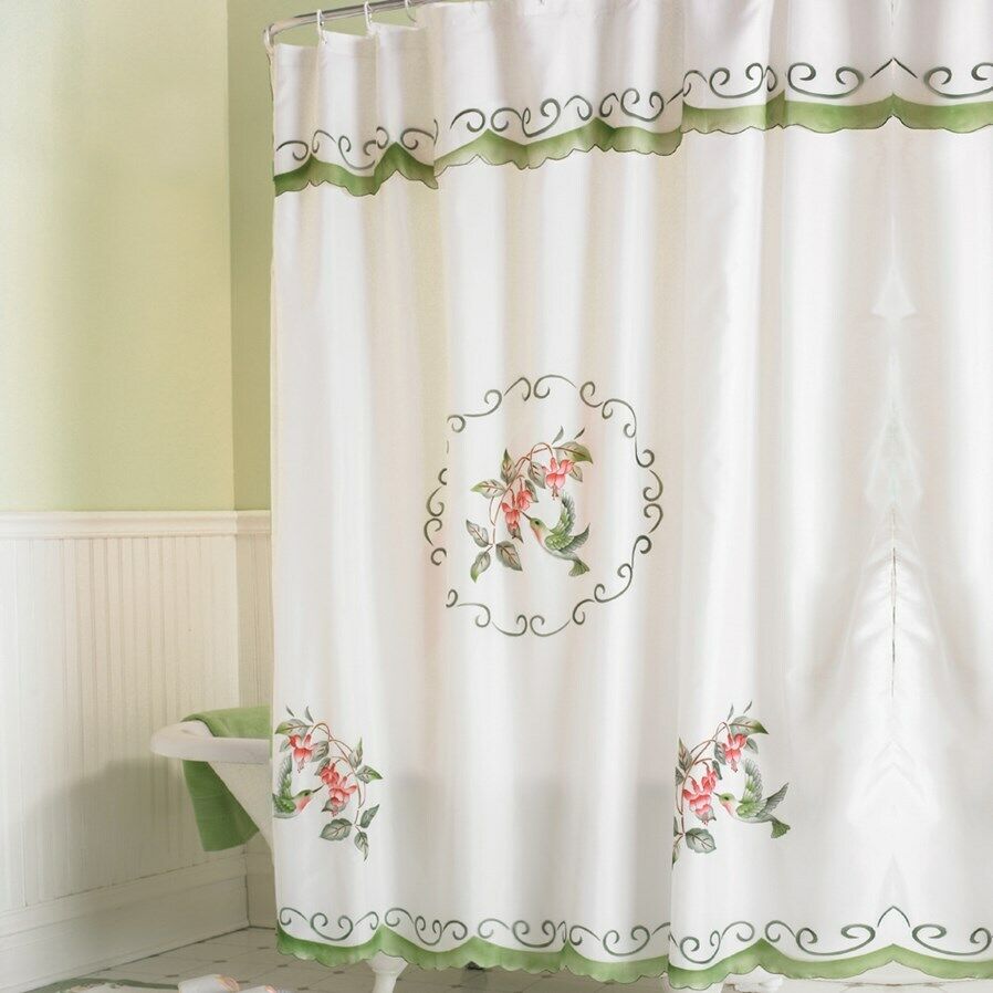 Flying Hummingbird Shower Curtain - Spring Blooms Flowers Bath Curtain Featuring a Melodic Theme