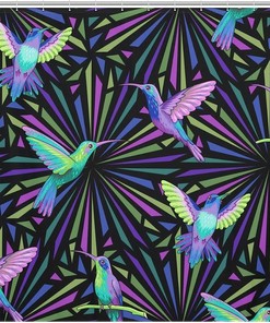 Flying Hummingbirds On Dark Shower Curtain - Waterproof Bath Curtain With Metal Grommet Holes And Stylish Design