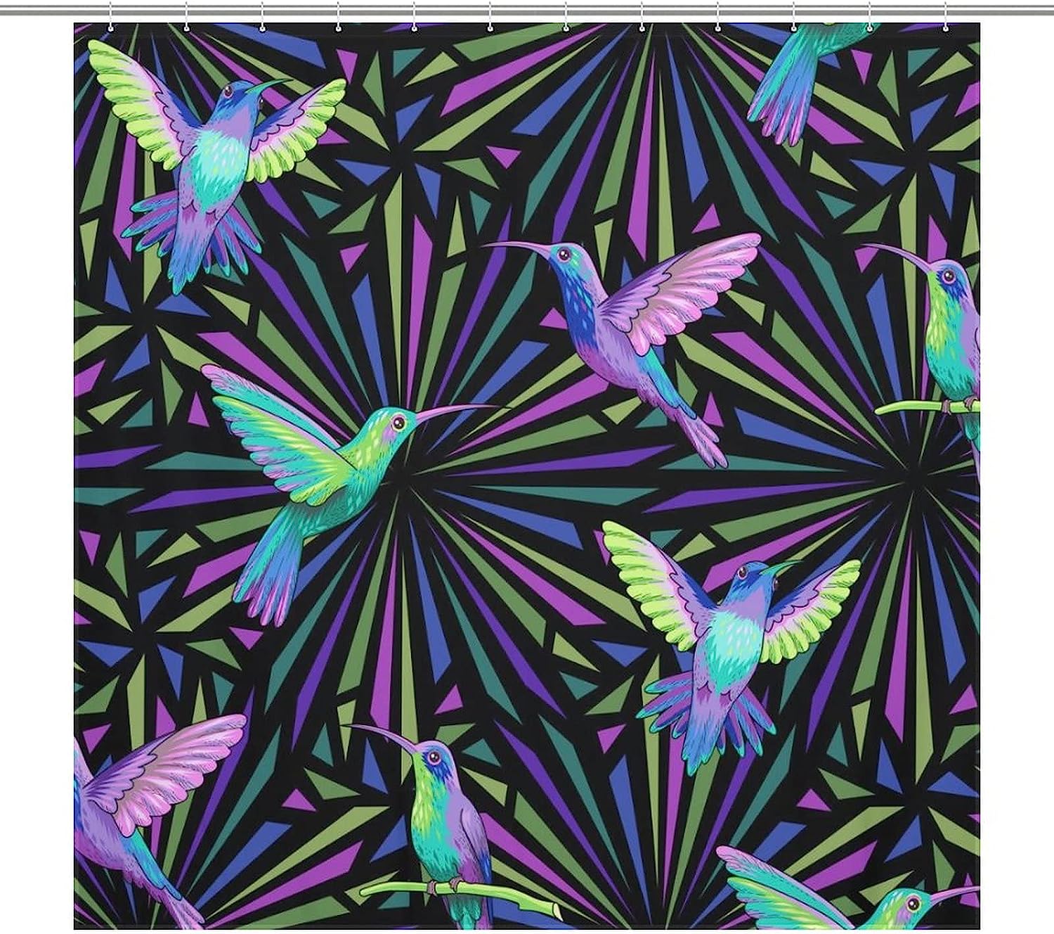Flying Hummingbirds On Dark Shower Curtain - Waterproof Bath Curtain With Metal Grommet Holes And Stylish Design