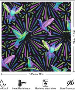 Flying Hummingbirds On Dark Shower Curtain - Waterproof Bath Curtain With Metal Grommet Holes And Stylish Design