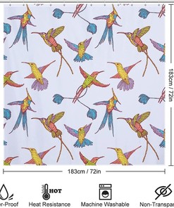 Flying Hummingbirds Shower Curtain - Decorative Bath Curtain With Metal Grommet Holes And Elegant Design