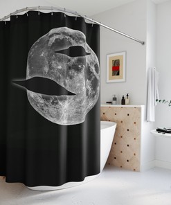 Flying Saucer And Moon Shower Curtain - Creative And Waterproof Fabric Shower Curtain