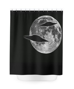 Flying Saucer And Moon Shower Curtain - Creative And Waterproof Fabric Shower Curtain