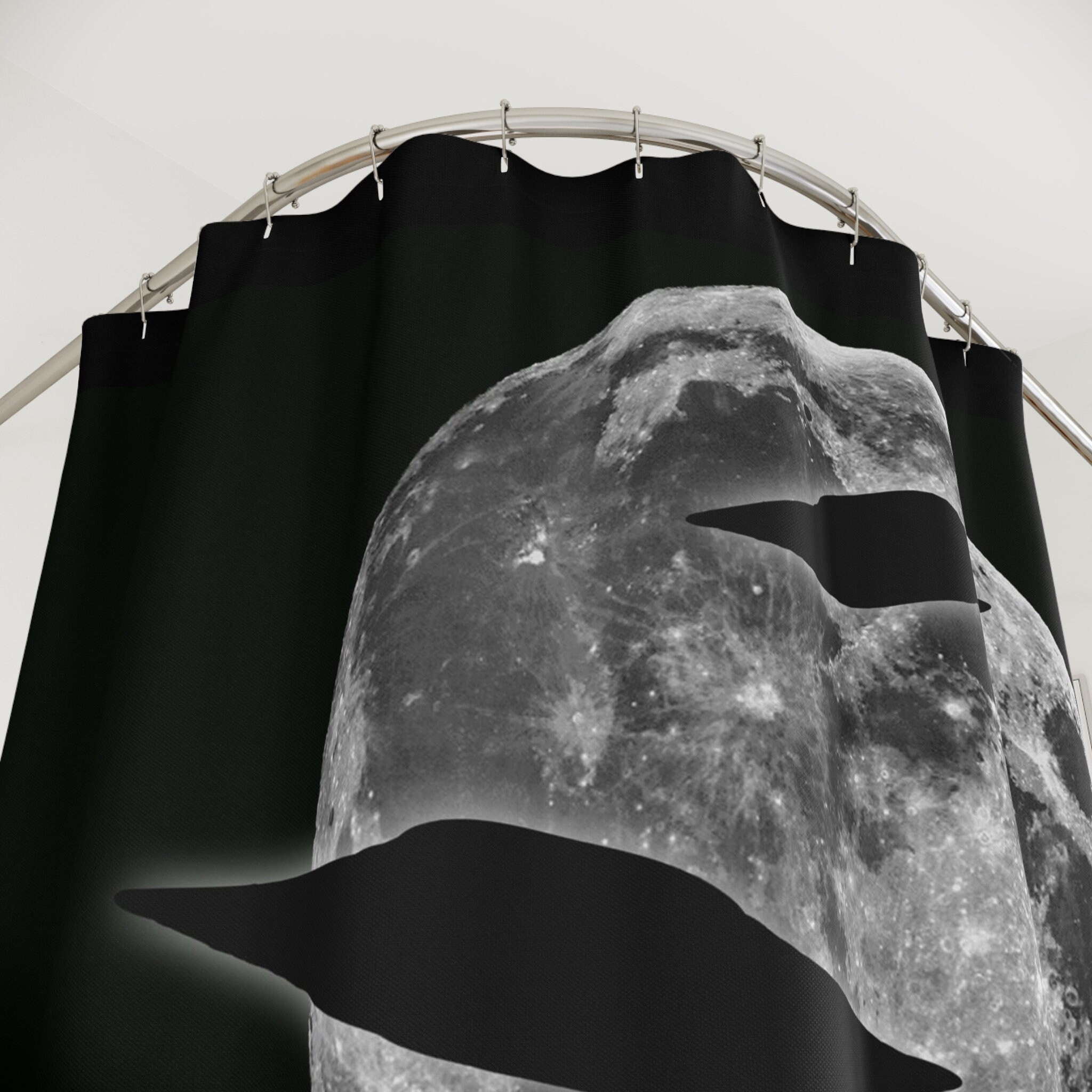 Flying Saucer And Moon Shower Curtain - Creative And Waterproof Fabric Shower Curtain