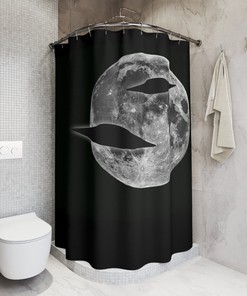 Flying Saucer And Moon Shower Curtain - Creative And Waterproof Fabric Shower Curtain